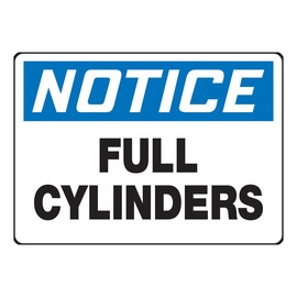 AccuformNMC™ 10" X 14" Black/Blue/White Aluminum Safety Sign "NOTICE FULL CYLINDERS"