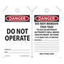 AccuformNMC™ 5 3/4" X 3 1/4" Black/Red/White PF-Cardstock Safety Tag "DANGER DO NOT OPERATE SIGNED BY:___DATE:___/DANGER DO NOT REMOVE THIS TAG! TO DO SO WITHOUT AUTHORITY WILL MEAN DISCIPLINARY ACTION! IT IS HERE FOR A PURPOSE REMARKS:___"