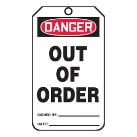 AccuformNMC™ 5 3/4" X 3 1/4" Red/Black/White Cardstock Accident Prevention/Safety Tag "DANGER OUT OF ORDER"