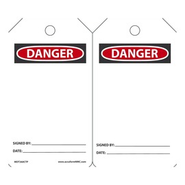 AccuformNMC™ 5 7/8" X 3 1/8" Black/Red/White PF-Cardstock Safety Tag "DANGER SIGNED BY:___DATE___ (Blank)"