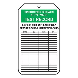 AccuformNMC™ 5 3/4" X 3 1/4" Black/Green/White RP-Plastic Equipment Status Tag "EMERGENCY SHOWER & EYEWASH TEST RECORD INSPECT THIS UNIT CAREFULLY BEFORE SIGNING INSPECTION CARD"