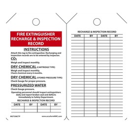 AccuformNMC™ 5 3/4" X 3 1/4" Black/Red/White PF-Cardstock Fire Inspection Tag "FIRE EXTINGUISHER RECHARGE AND INSPECTION RECORD"