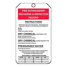AccuformNMC™ 5 3/4" X 3 1/4" Black/Red/White RP-Plastic Fire Inspection Tag "FIRE EXTINGUISHER RECHARGE AND INSPECTION RECORD"