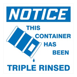 AccuformNMC™ 6" X 6" Blue/White Paper Drum And Container Identification Label "NOTICE THIS CONTAINER HAS BEEN TRIPLE RINSED (With Graphic)"
