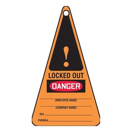 AccuformNMC™ 7" X 4" Red/Black/Orange/White RP-Plastic Lockout/Tagout Tag "DANGER LOCKED OUT (EMPLOYEE NAME)___(COMPANY NAME)___ID#___PHONE#___"