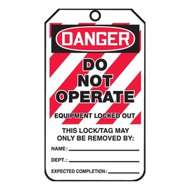 AccuformNMC™ 5 3/4" X 3 1/4" Black/Red/White RP-Plastic Lockout/Tagout Tag "DANGER DO NOT OPERATE EQUIPMENT LOCKED OUT THIS LOCK/TAG MAY ONLY BE REMOVED BY: NAME: ___ . . ."