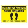 AccuformNMC™ 12" X 18" Black/Yellow Slip-Gard™ Vinyl Social Distancing Sign "THANK YOU FOR PRACTICING SOCIAL DISTANCING KEEP 6 FT FROM PERSON IN FRONT. Yellow"