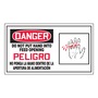 AccuformNMC™ 4" X 7" Black/Red/White Vinyl Equipment Safety Label "DANGER DO NOT PUT HAND INTO FEED OPENING (Spanish Bilingual With Graphic)"