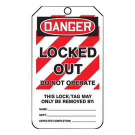 AccuformNMC™ 4 1/4" X 2 1/8" Black/Red/White RP-Plastic Lockout/Tagout Tag "DANGER LOCKED OUT DO NOT OPERATE THIS LOCK/TAG MAY ONLY BE REMOVED BY: NAME:___DEPT:___EXPECTED COMPLETION:___..."