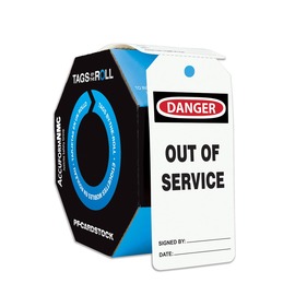 AccuformNMC™ 6 1/4" X 3" Black/Red/White PF-Cardstock Safety Tags By-The-Roll "DANGER OUT OF SERVICE SIGNED BY:___DATE:___/DANGER DO NOT REMOVE THIS TAG! TO DO SO WITHOUT AUTHORITY WILL MEAN DISCIPLINARY ACTION! IT IS HERE FOR A PURPOSE REMARKS:___"
