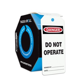 AccuformNMC™ 6 1/4" X 3" Black/Red/White PF-Cardstock Safety Tags By-The-Roll "DANGER DO NOT OPERATE SIGNED BY:___DATE:___/DANGER DO NOT REMOVE THIS TAG! TO DO SO WITHOUT AUTHORITY WILL MEAN DISCIPLINARY ACTION! IT IS HERE FOR A PURPOSE REMARKS:___"