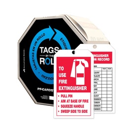 AccuformNMC™ 6 1/4" X 3" Black/Red/White PF-Cardstock Safety Tags By-The-Roll "FIRE EXTINGUISHER INSPECTION RECORD"