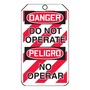 AccuformNMC™ 5 3/4" X 3 1/4" Red/Black/White PF-Cardstock Lockout/Tagout Tag "DANGER DO NOT OPERATE/DANGER EQUIPMENT LOCKED OUT BY ___DATE:___ (Spanish Bilingual)"