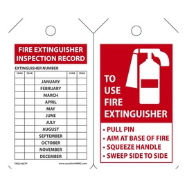 AccuformNMC™ 5 3/4" X 3 1/4" Black/Red/White PF-Cardstock Fire Inspection Tag "TO USE FIRE EXTINGUISHER PULL PIN AIM AT BASE OF FIRE SQUEEZE HANDLE SWEEP SIDE TO SIDE"