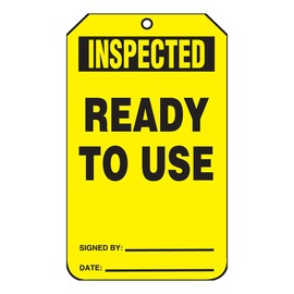 AccuformNMC™ 5 3/4" X 3 1/4" Black/Yellow PF-Cardstock Equipment Status Tag "INSPECTED READY TO USE"