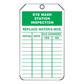 AccuformNMC™ 5 3/4" X 3 1/4" Green/White PF-Cardstock Inspection And Status Record Tag "EYE WASH STATION INSPECTION REPLACE WATER/6 MOS."