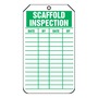 AccuformNMC™ 5 3/4" X 3 1/4" Green/White PF-Cardstock Equipment Status Tag "SCAFFOLD INSPECTION DATE___BY___DATE___BY___"