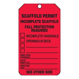 AccuformNMC™ 5 3/4" X 3 1/4" Black/Red RP-Plastic Scaffold Status Tag "SCAFFOLD PERMIT INCOMPLETE SCAFFOLD FALL PROTECTION REQUIRED"