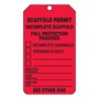 AccuformNMC™ 5 3/4" X 3 1/4" Black/Red RP-Plastic Scaffold Status Tag "SCAFFOLD PERMIT INCOMPLETE SCAFFOLD FALL PROTECTION REQUIRED"