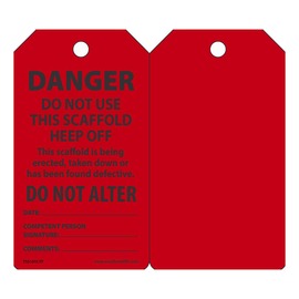 AccuformNMC™ 5 3/4" X 3 1/4" Black/Red PF-Cardstock Scaffold Status Tag "DANGER DO NOT USE THIS SCAFFOLD KEEP OFF THIS SCAFFOLD IS BEING ERECTED, TAKEN DOWN OR HAS BEEN FOUND DEFECTIVE DO NOT ALTER DATE:___COMPETENT PERSON SIGNATURE:___COMMENTS___"