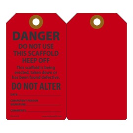 AccuformNMC™ 5 3/4" X 3 1/4" Black/Red RP-Plastic Scaffold Status Tag "DANGER DO NOT USE THIS SCAFFOLD KEEP OFF THIS SCAFFOLD IS BEING ERECTED, TAKEN DOWN OR HAS BEEN FOUND DEFECTIVE DO NOT ALTER DATE:___COMPETENT PERSON SIGNATURE:___COMMENTS___"