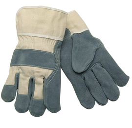 MCR Safety Large Blue, Yellow, Black Select Shoulder Leather Palm Gloves With Canvas Back And Plasticized Safety Cuff
