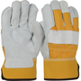 Protective Industrial Products Large Yellow Premium Split Leather Palm Gloves With Canvas Back And Safety Cuff