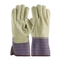 Protective Industrial Products Large Gray Grain Cowhide Palm Gloves With Full Leather Back And Gauntlet Cuff