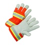 Protective Industrial Products Medium Hi-Viz Orange Premium Grain Cowhide Palm Gloves With Polyester Back And Rubberized Safety Cuff