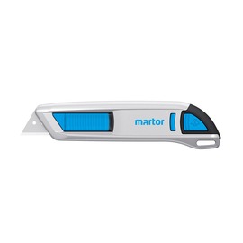 Martor 143 mm X 16 mm X 36 mm Silver/Black/Blue Aluminum SECUNORM 500 With Pointed Tip Blade Semi-Automatic Retractable Safety Knife