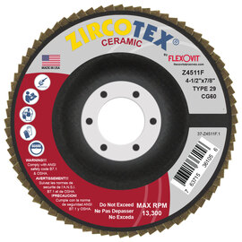 FlexOVit® ZIRCOTEX® CERAMIC 4 1/2" X 7/8" 60 Grit Type 29 Flap Disc