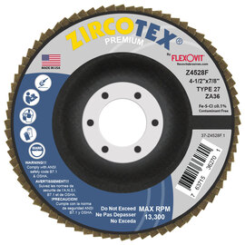FlexOVit® ZIRCOTEX® 4 1/2" X 7/8" 36 Grit Type 27 Flap Disc