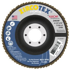 FlexOVit® ZIRCOTEX® 4 1/2" X 7/8" 60 Grit Type 27 Flap Disc