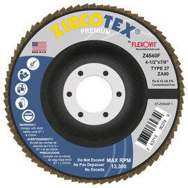 FlexOVit® ZIRCOTEX® 4 1/2" X 7/8" 80 Grit Type 27 Flap Disc