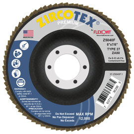 FlexOVit® ZIRCOTEX® 5" X 7/8" 80 Grit Type 27 Flap Disc