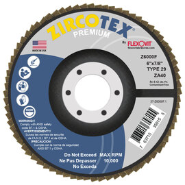 FlexOVit® ZIRCOTEX® 6" X 7/8" 40 Grit Type 29 Flap Disc
