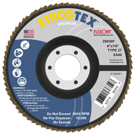FlexOVit® ZIRCOTEX® 6" X 7/8" 40 Grit Type 27 Flap Disc
