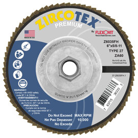 FlexOVit® ZIRCOTEX® 6" X 5/8" - 11" 60 Grit Type 27 Spin-On Flap Disc