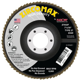FlexOVit® ZIRCOMAX® 7" X 7/8" 40 Grit Type 27 Flap Disc