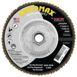 FlexOVit® ZIRCOMAX® 7" X 5/8" - 11" 80 Grit Type 27 Spin-On Flap Disc
