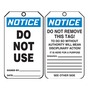 Accuform Signs® 5 3/4" X 3 1/4" Black/Blue/White PF-Cardstock Safety Tag "NOTICE DO NOT USE"