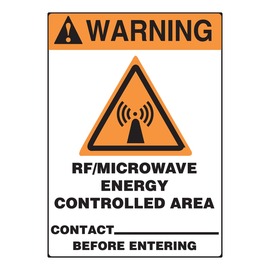 Accuform Signs® 14" X 10" Black/Orange/White Dura-Plastic Safety Sign "WARNING RF/MICROWAVE ENERGY CONTROLLED AREA CONTACT (BLANK) BEFORE ENTERING"