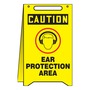 Accuform Signs® 20" X 12" Black/Red/Yellow Plastic Fold-Ups® Floor Sign "CAUTION EAR PROTECTION AREA"