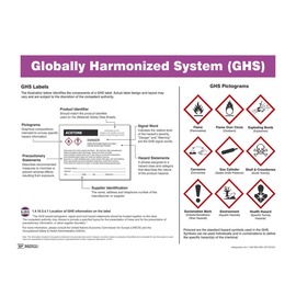 Accuform Signs® 17" X 22" Black/Purple/Red/White Laminated Paper Poster "GLOBALLY HARMONIZED SYSTEM (GHS) GHS LABELS GHS PICTOGRAMS"