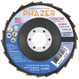 FlexOvit® 4 1/2" X 7/8" Coarse Grade Aluminum Oxide PHAZER™ Brown Type 29 Non-Woven Flap Disc