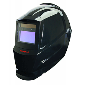 Honeywell HW200 Black Welding Helmet With 3.8 inch X 1.9 inch Variable Shades 9 - 13 Auto Darkening Lens against white.