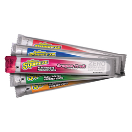  Colorful variety pack of Sqweeze electrolyte freezer pop flavors with zero calories to purchase to get the free freezer. 
