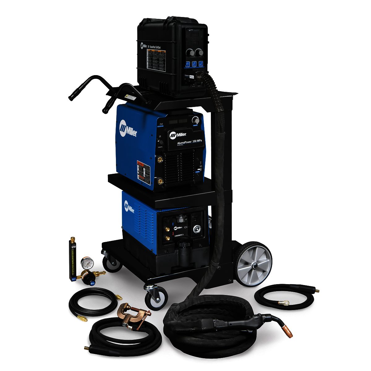 Airgas - MIL951834 - Miller® AlumaFeed® 350 Mpa 1 or 3 Phase MIG Welder  With 208 - 575 Input Voltage, 425 Amp Max Output, XR-AlumaFeed® SuitCase  Push-Pull Wire Feeder And Gun, And Accessory Package