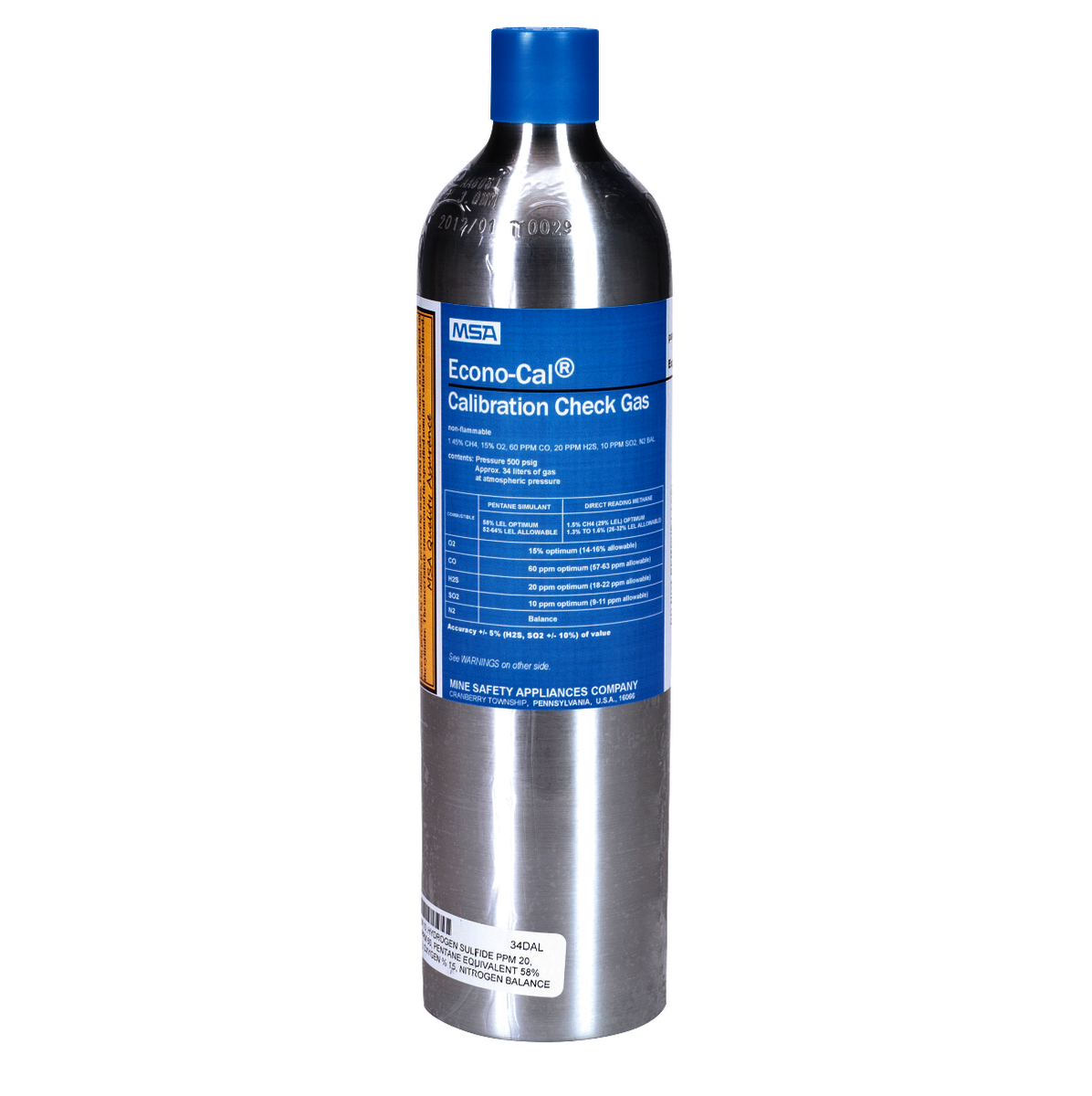 Airgas - MSA10098855 - MSA Metal Altair® Calibration Gas Cylinder For Altair®  5X Multi-Gas Detector