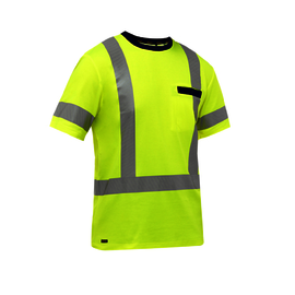 Protective Industrial Products 2X Hi-Vis Yellow Bisley® Fresche® Lightweight Cotton/Polyester Short Sleeve Shirt With Cotton Backing And Chest Pocket